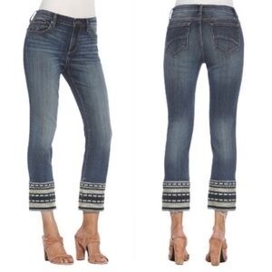 Driftwood "Colette" Straight Cropped Jeans with Embroidered Aztec cuff Sz 28